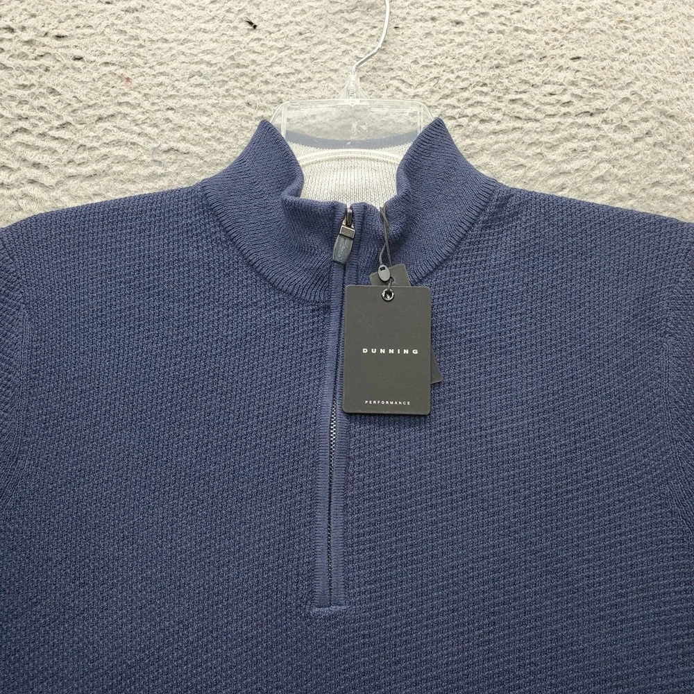 Dunning Golf Performance Sweater Mens Medium Navy Knit Raglan Sleeve Quarter Zip